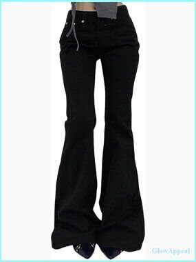 Low Rise Flare Leg Stretch Denim Pants Y2K Bell Bottom Jeans